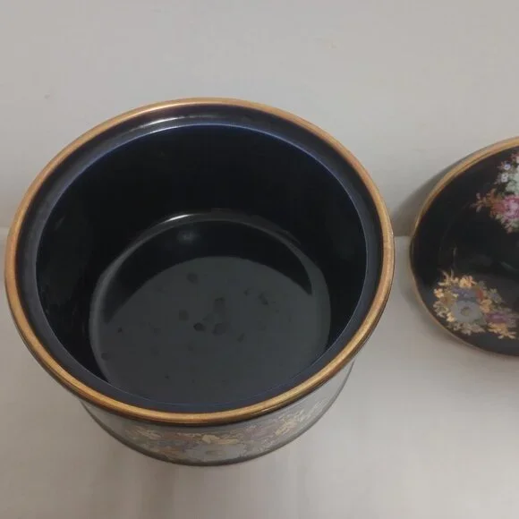 Spyropoulos Cobalt Blue 24k Gold Lidded Candy Dish 9.5" tall